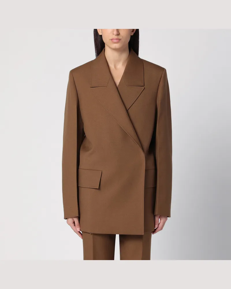 Jil Sander Braune zweireihige Jacke aus Wolle 