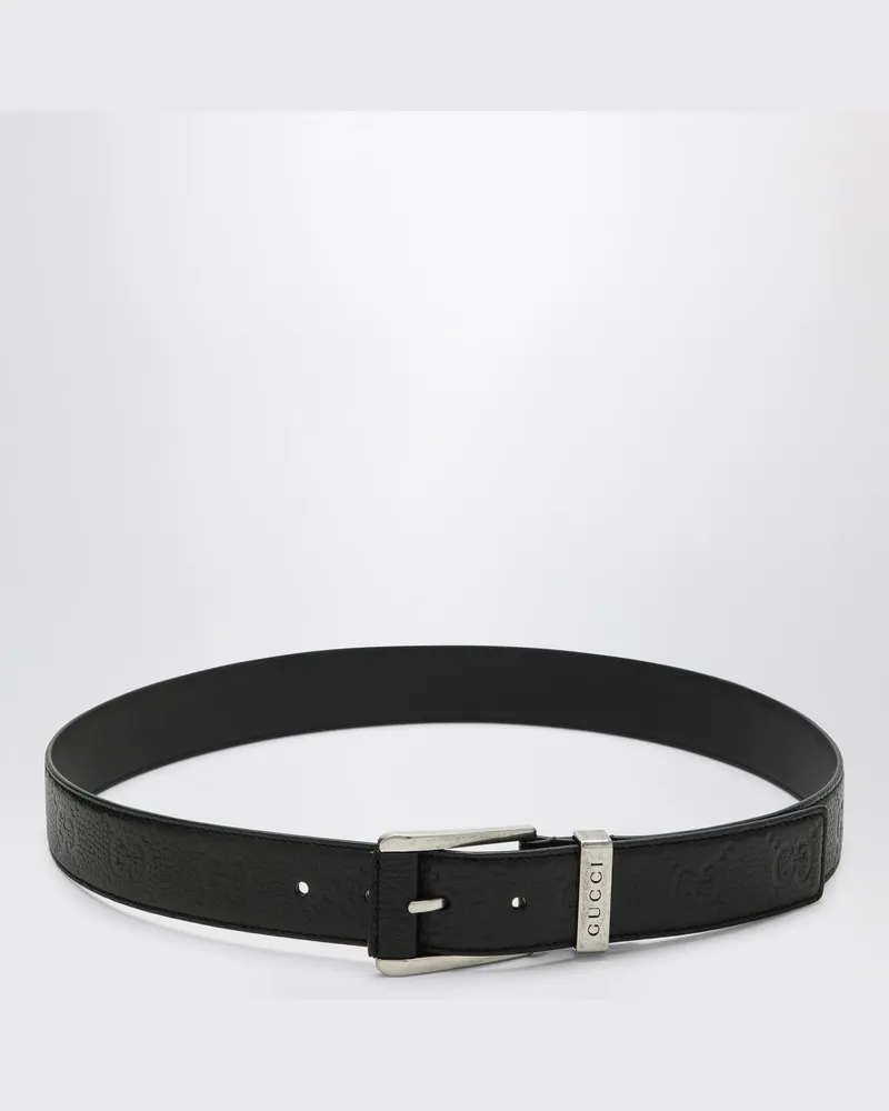 Gucci Schwarzer Gürtel mit GG-Muster und quadrischer Schnalle Schwarz