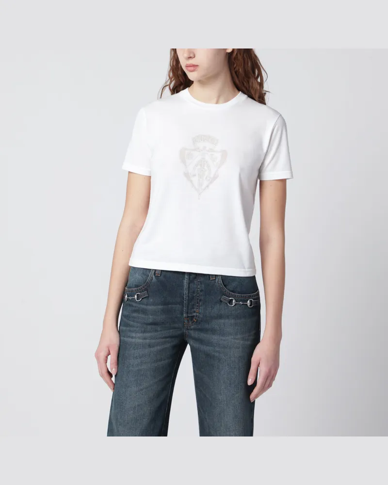 Gucci Weißes Baumwoll-T-Shirt Mit Logo-Wappen White