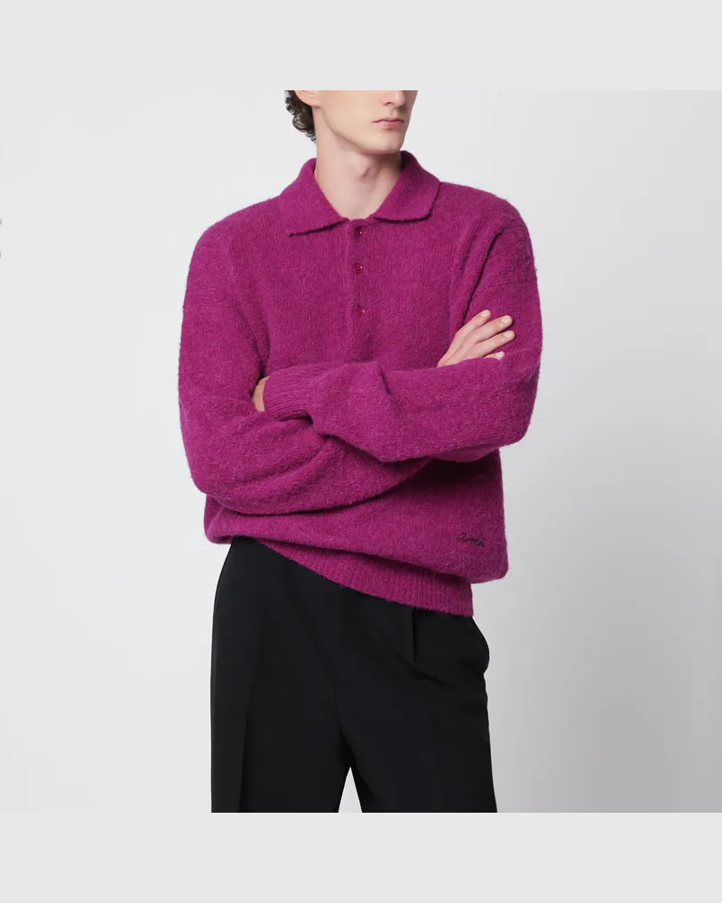 AMI Paris Fuchsiafarbenes Poloshirt aus Wolle und Alpaka Purple