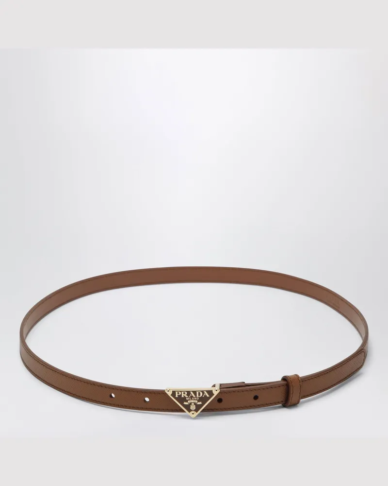 Prada Gürtel aus cognacfarbenem Saffiano-Leder mit Dreieckslogo Brown