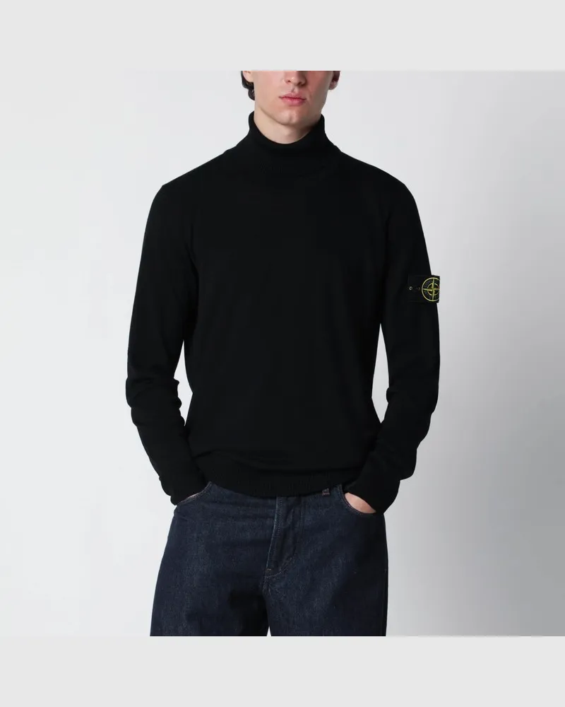 Stone Island Schwarzer Rollkragenpullover aus Wolle Schwarz