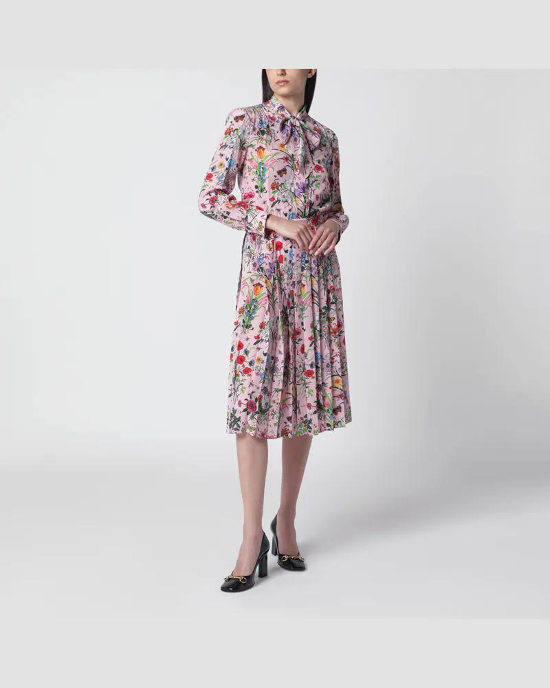 Gucci Hemdblusenkleid aus Seide mit Flora-Print, rosa Multicolor