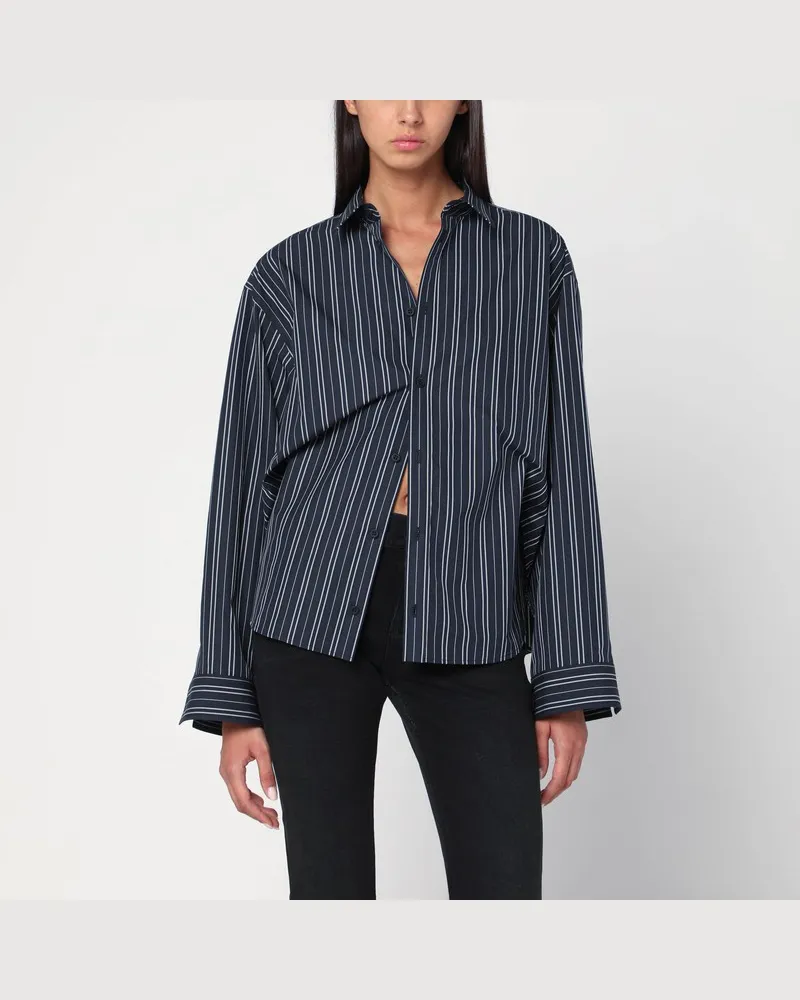 Balenciaga Dunkelblau gestreiftes Baumwollhemd Blau