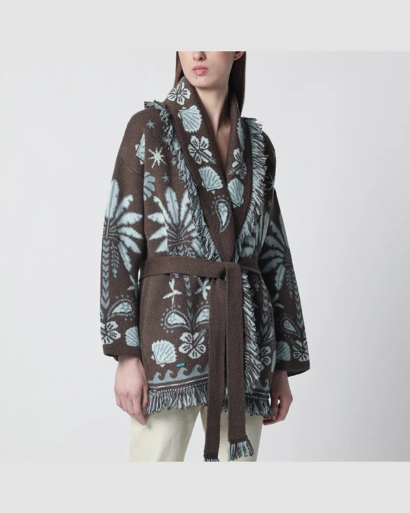 Alanui Echoes Of The Island Cardigan in Braun/Aquamarin 