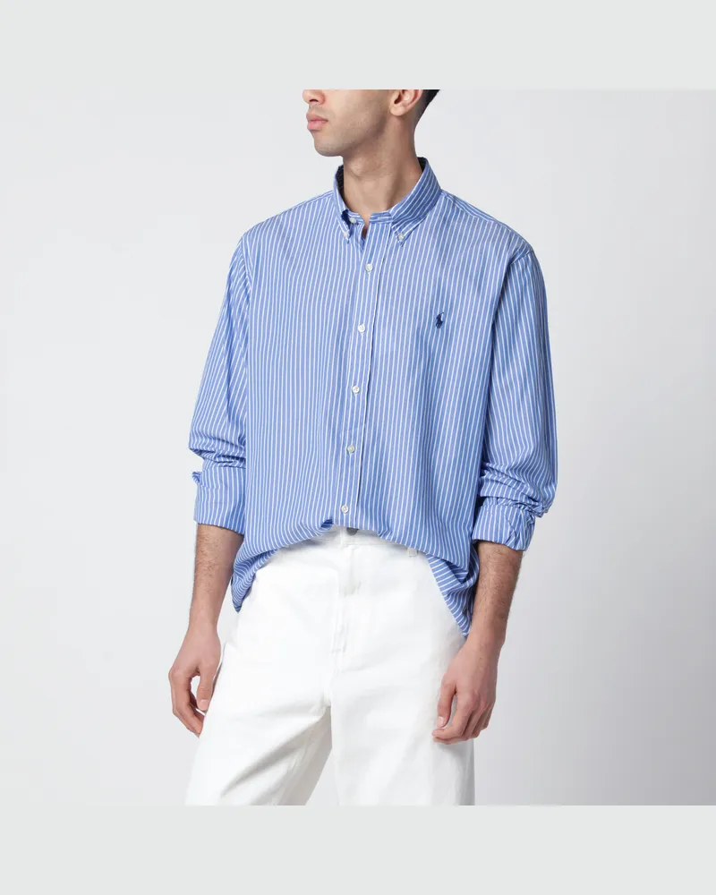 Ralph Lauren Gestreiftes Popeline-Hemd Custom-Fit weiß/blau Blue