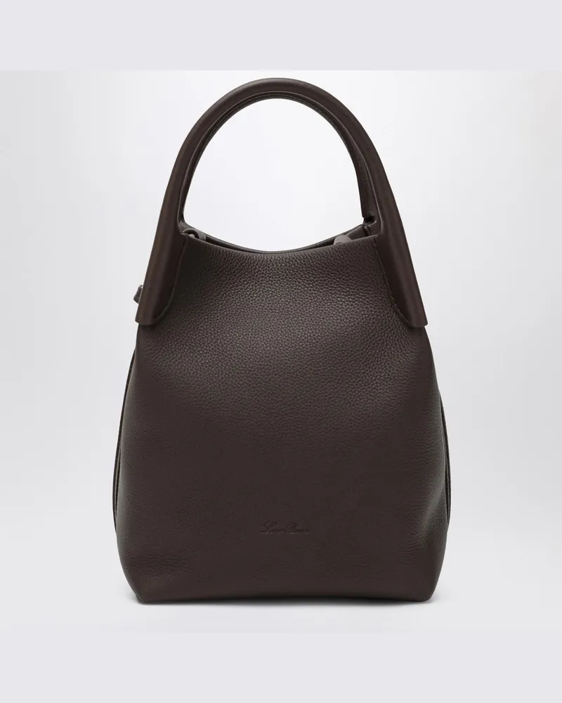 Loro Piana Kleine Bale-Tasche aus gehämmertem Leder in Dunkelschokolade Braun
