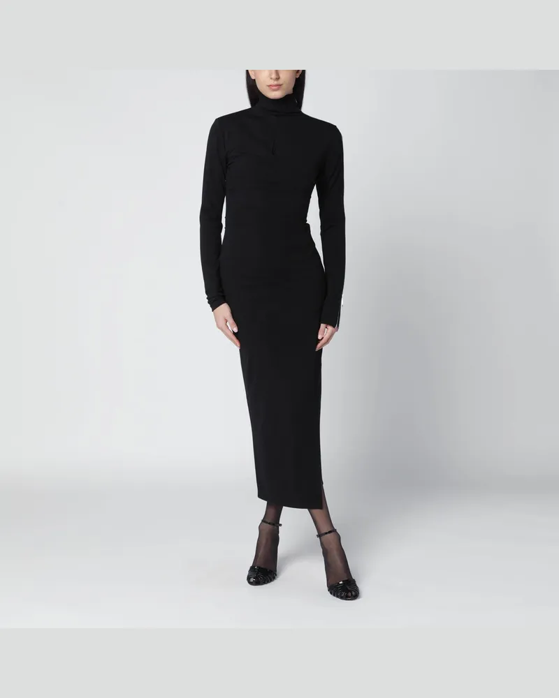 ATTICO Schwarzes Rollkragenkleid mit Zip-Detail Black