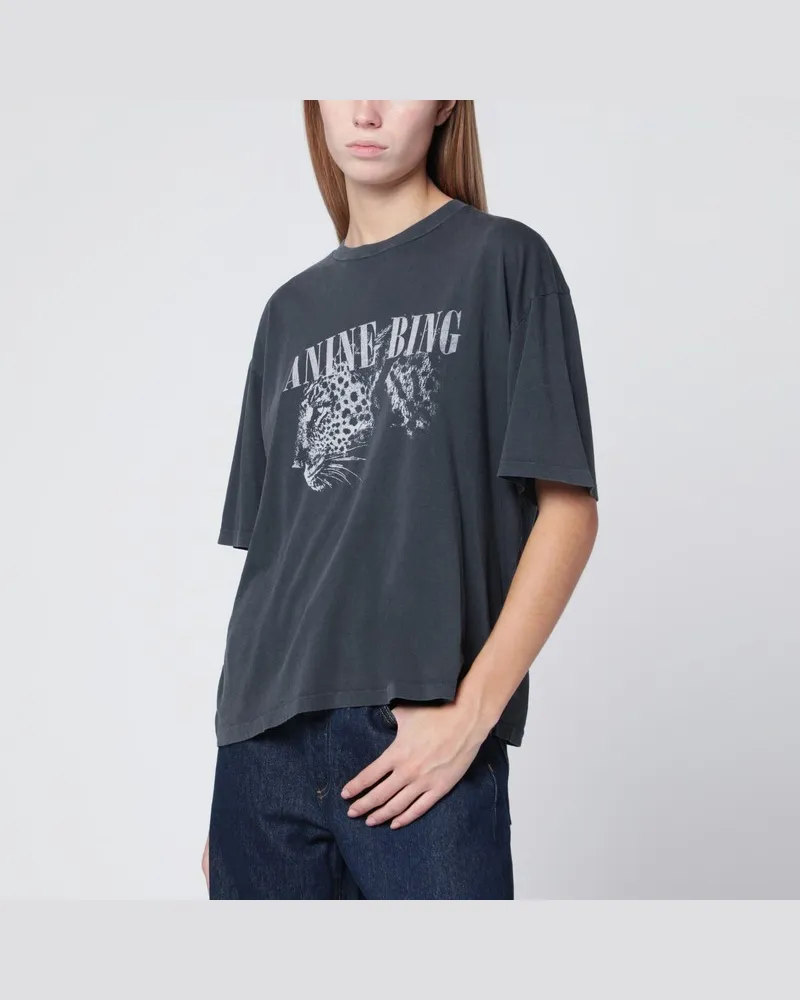 Anine Bing Verwaschenes schwarzes T-Shirt mit Leopardenprint Schwarz