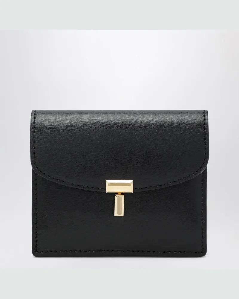Totême Schwarzes T-Lock-Kartenetui aus glattem Leder Black