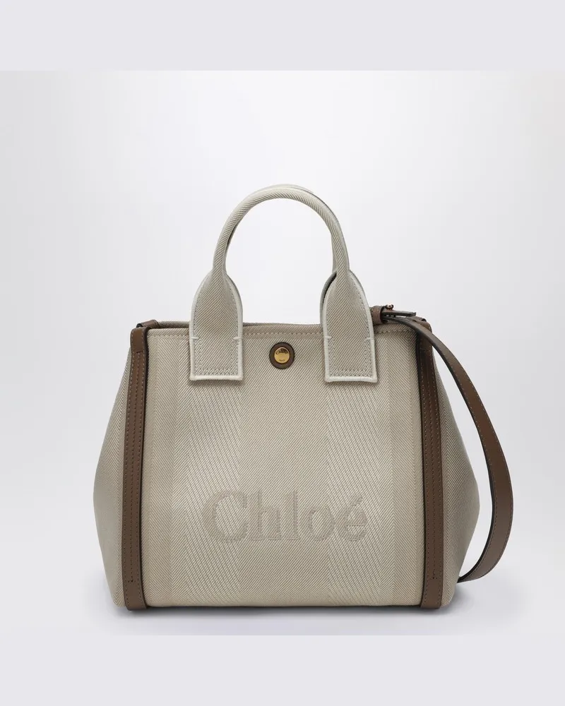 Chloé Carry Small Tote-Bag aus beigestreiftem Canvas Beige