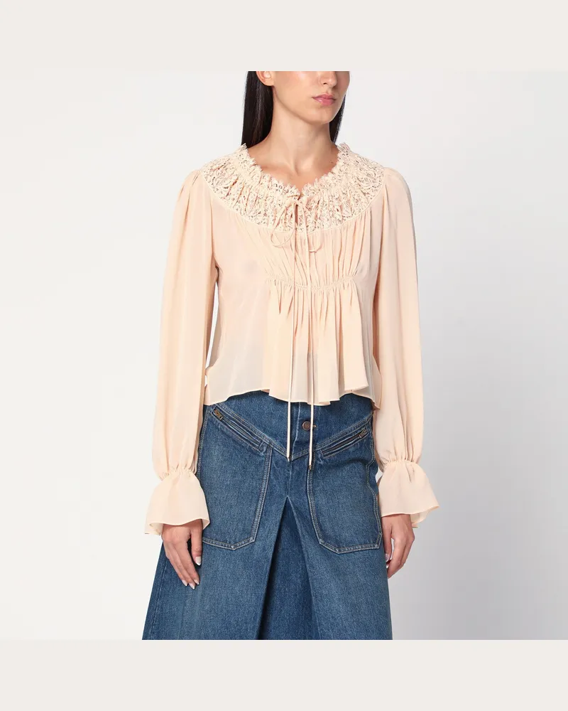 Chloé Bluse mit Schleife aus rosa Seidengeorgette Pink