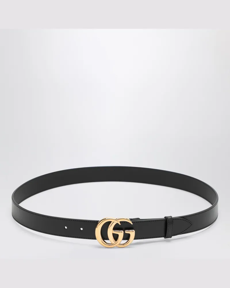 Gucci Schwarzer GG Marmont Gürtel mit glänzender Schnalle Black
