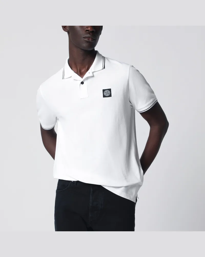 Stone Island Weißes Poloshirt mit Compass-Patch White