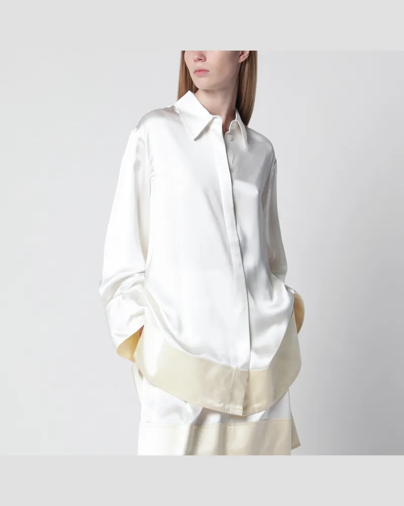 Totême Weiß/champagnerfarbene Bluse aus glänzender Viskose White
