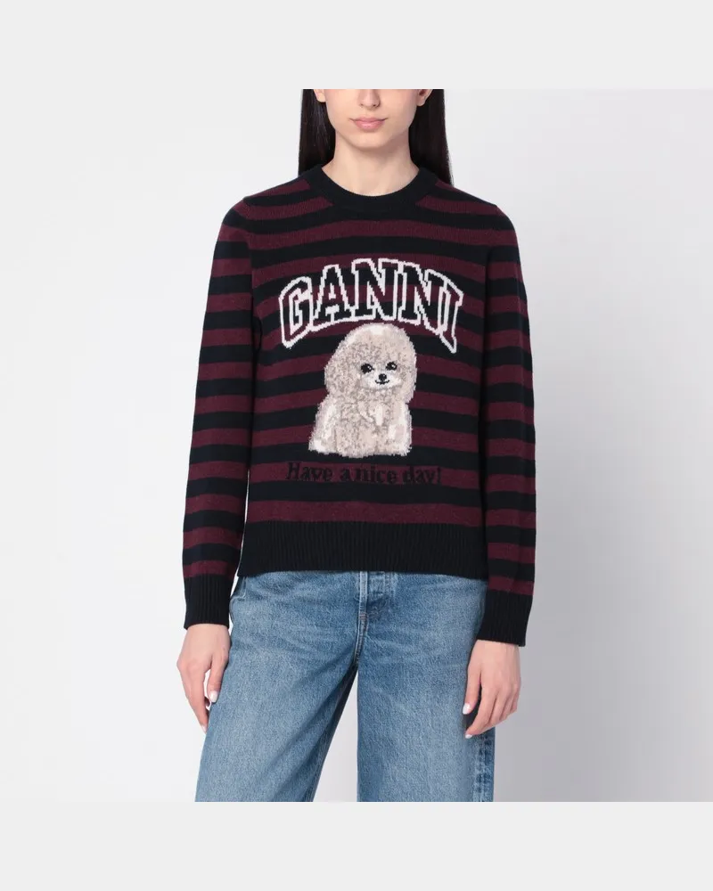 Ganni Gestreifter Pullover mit Pudel Mehrfarbig