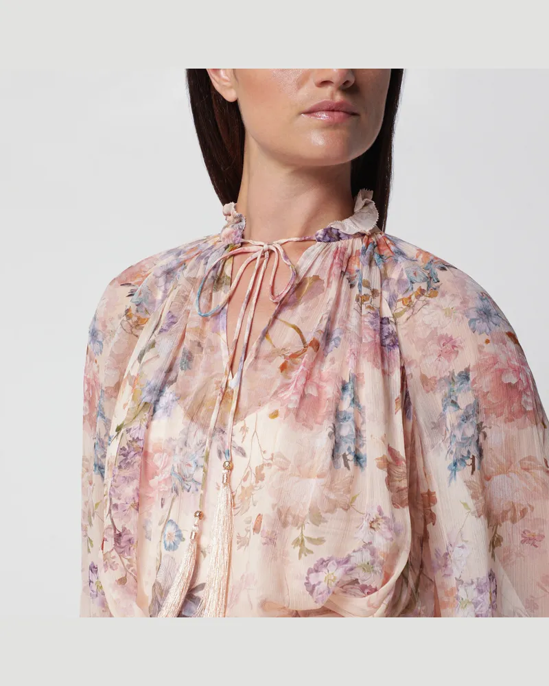 Zimmermann Valiant pfirsichfarbene Bluse mit Blumenmuster Pink