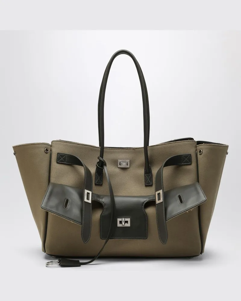Balenciaga Mittelgroße Tasche Carry All Bel Air aus khakifarbenem Canvas Mehrfarbig