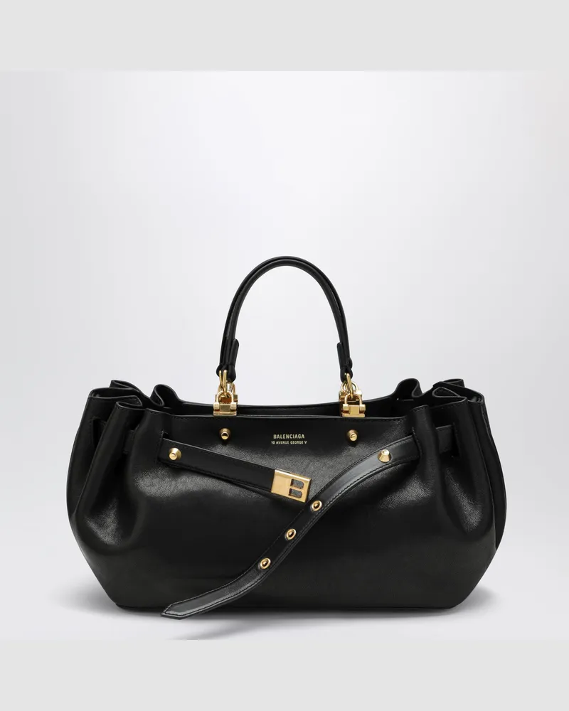 Balenciaga Kleine schwarze Fan Carry All-Tasche aus Leder Black