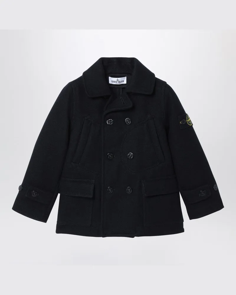 Stone Island Blau melierter zweireihiger Mantel Blau