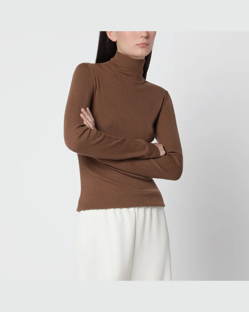 Max Mara Dunkelkamelfarbener Rollkragenpullover aus Schurwolle Brown