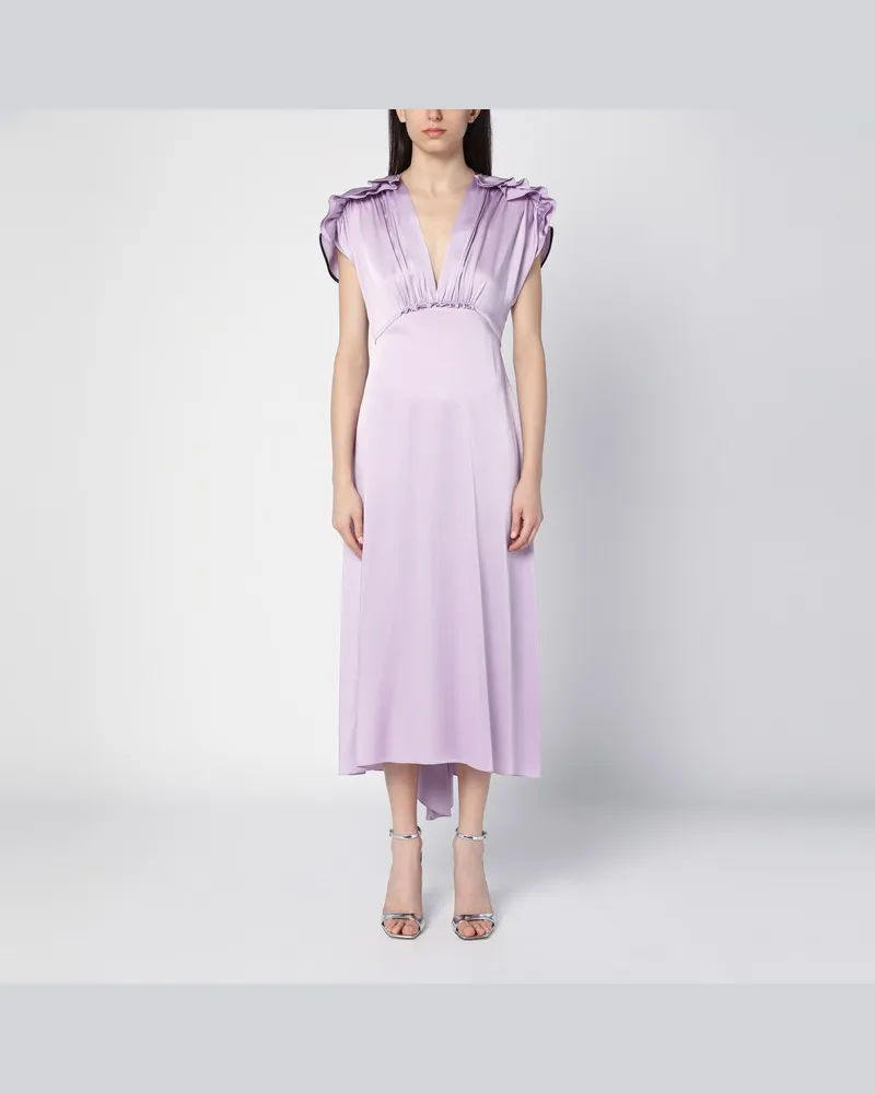 Victoria Beckham Petunienfarbenes Midikleid mit Rüschen Rosa