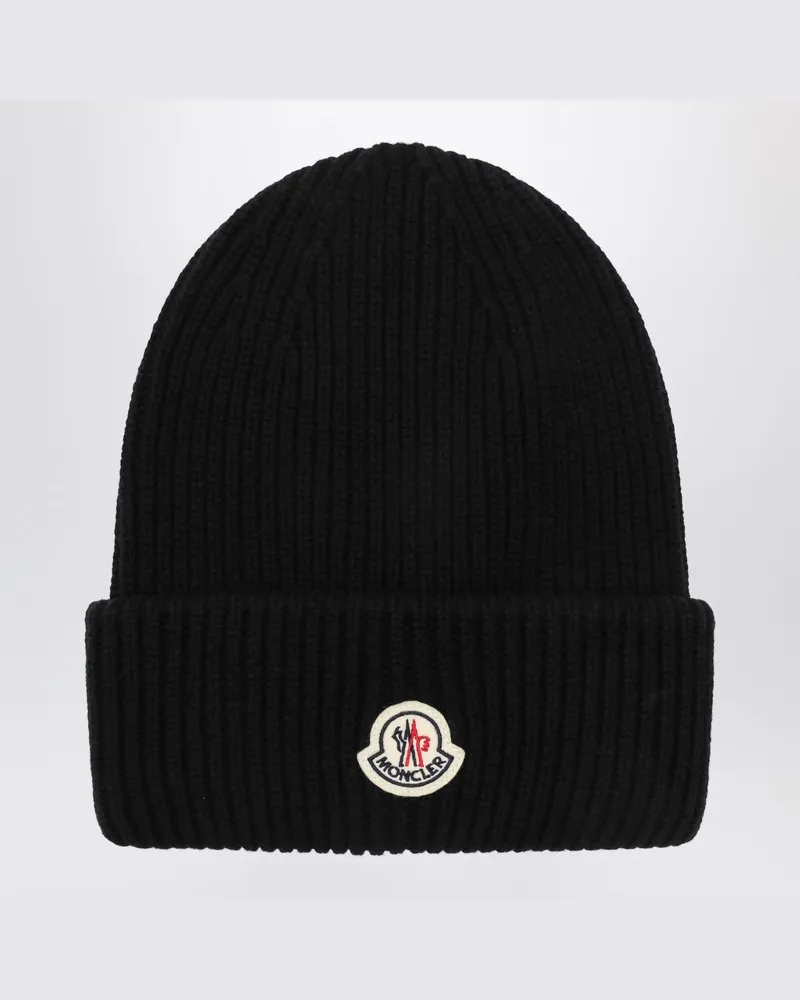 Moncler Schwarze Mütze aus Wolle und Kaschmir Schwarz