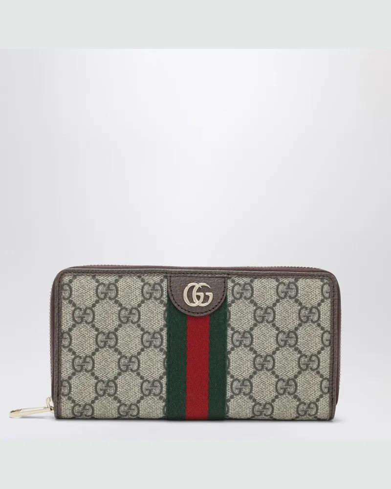 Gucci Ophidia Zip-around-Geldbörse aus GG Supreme Canvas in Beige und Braun Beige