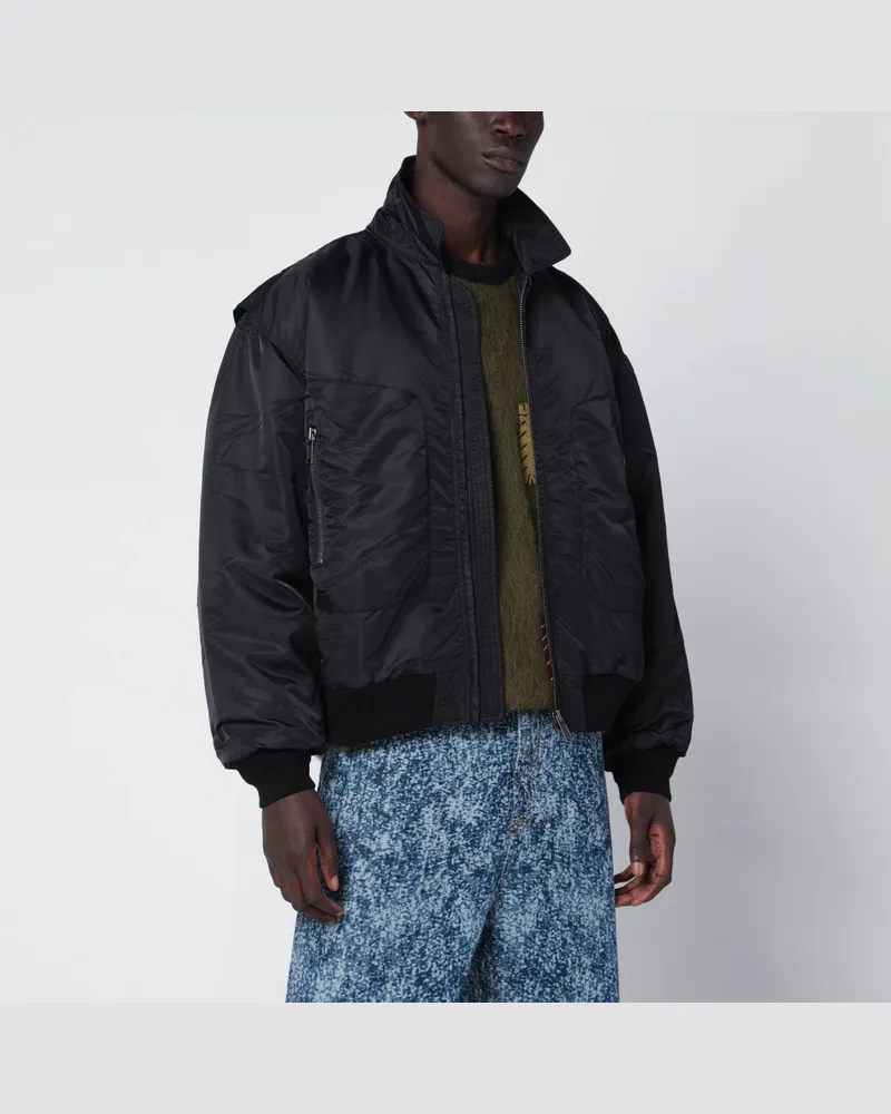 Brain Dead Schwarze Nylon-Bomberjacke mit Reißverschluss Black