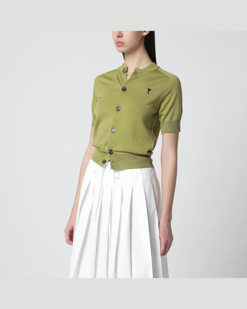 AMI Paris Ami De Coeur Cardigan aus Wolle in Matcha-Grün Green