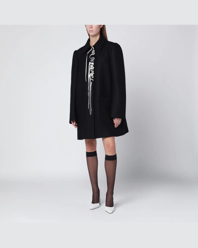 Dries van Noten Schwarzer Mantel mit Stickereidetail 