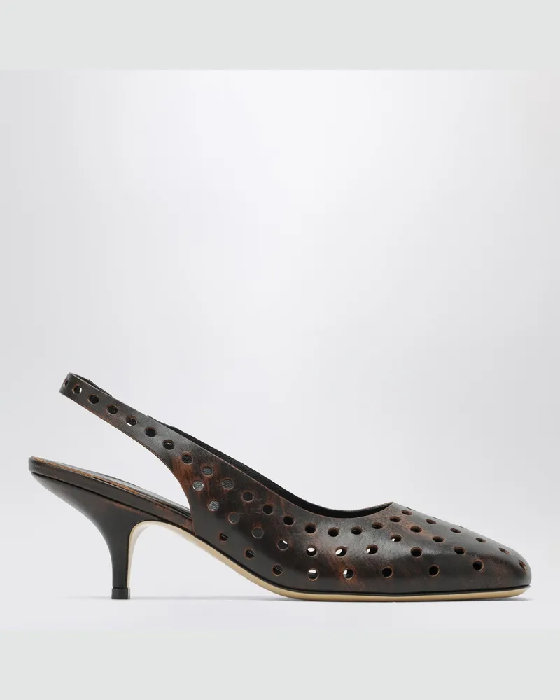 Dries van Noten Braune Slingback-Schuhe aus gelochtem Leder mit Antik-Effekt Brown