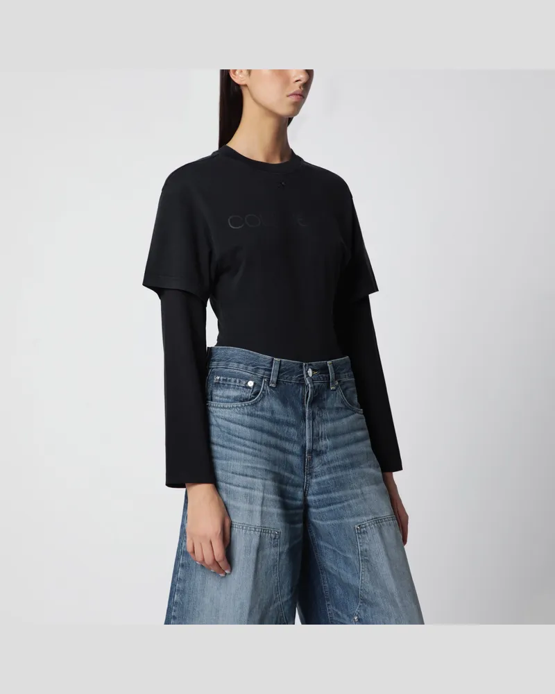 Courrèges Schwarzes T-Shirt mit Doppelärmel-Design Black