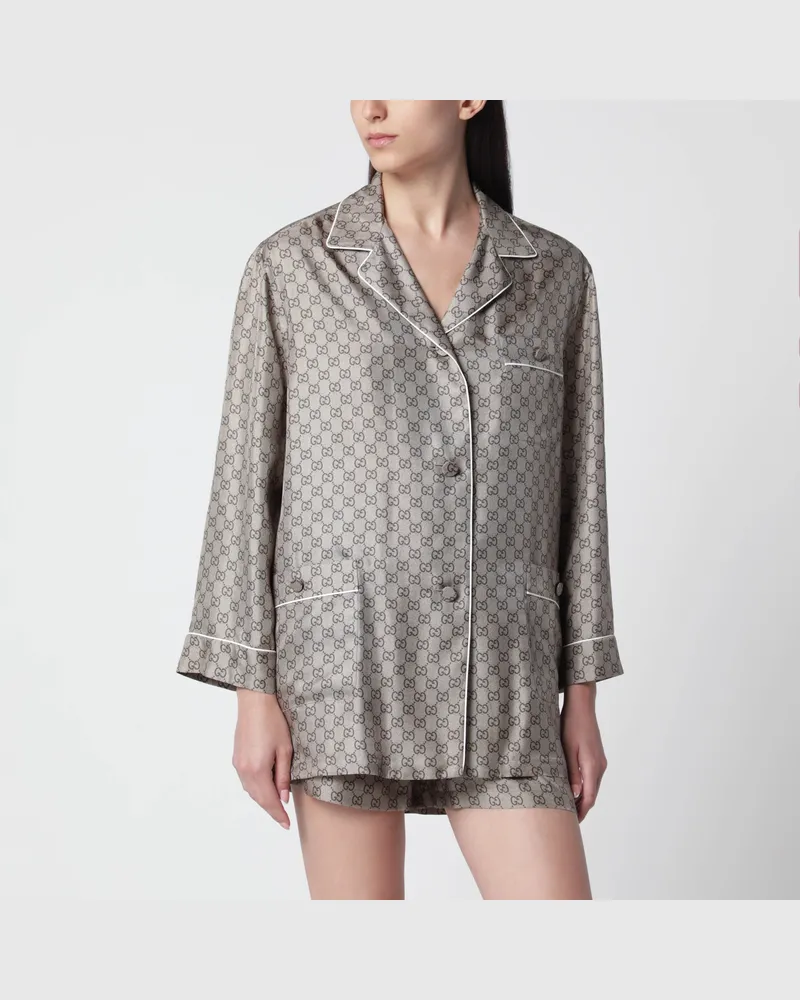 Gucci Hemd aus Seidentwill mit GG-Print in Beige Beige