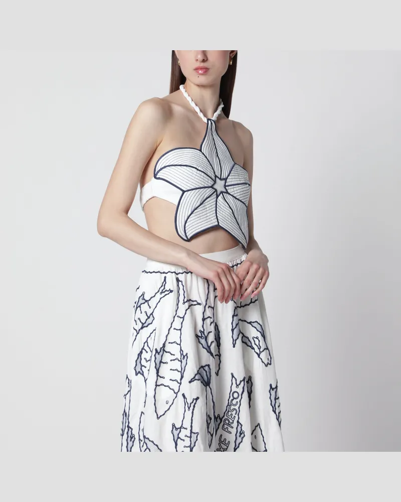 FARM Rio Coast Stars Cropped-Top aus Leinenmischung White