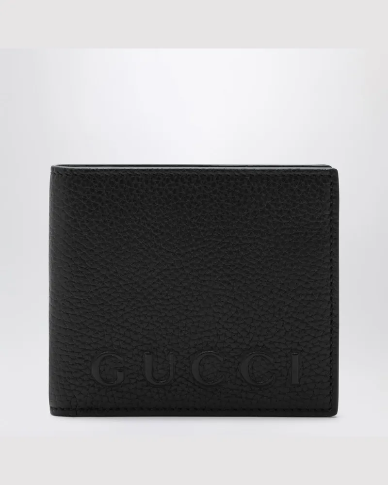 Gucci Schwarzes Bi-Fold Portemonnaie aus genarbtem Leder Schwarz