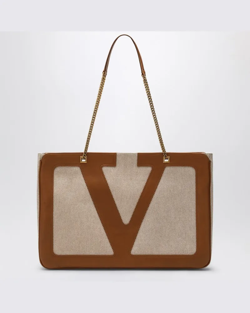 Valentino Garavani Große Viva Superstar Tasche aus Natur/Spice-Canvas Beige