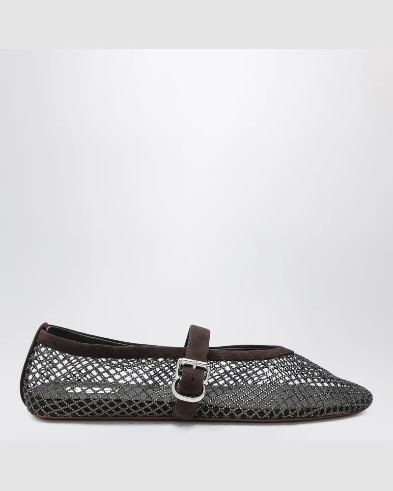 Alaïa Flache Ballerinas aus Netz mit Strass in Rauchbraun Brown