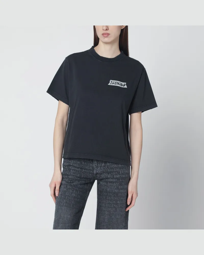 Balenciaga Schwarz verwaschenes Masking-Tape-T-Shirt mit mittlerer Passform Black