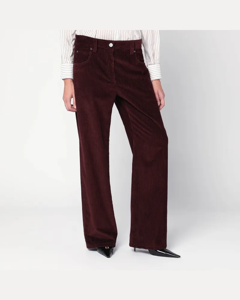 Brunello Cucinelli Weite bordeauxfarbene Samthose Rot