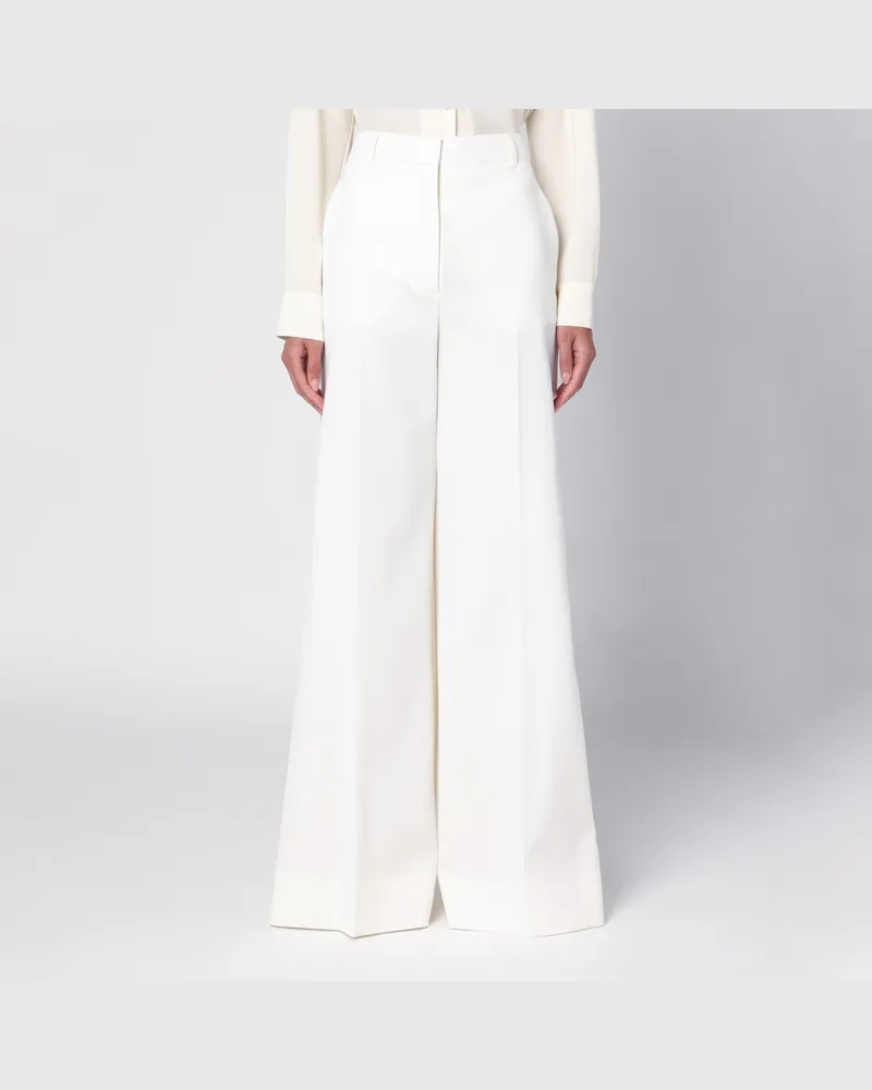 Stella McCartney Cremefarbene Schlaghose aus Wolle Beige