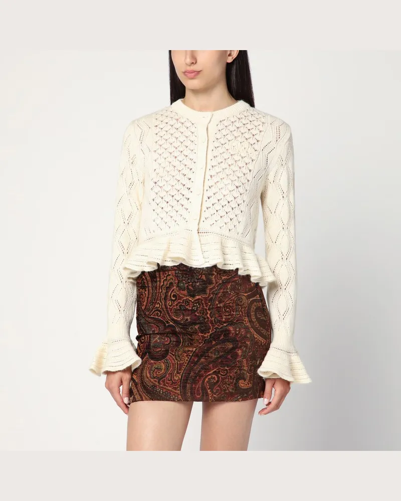 Chloé Cardigan aus Häkelarbeit in Milchfarbe aus Baumwollmischung Weiß
