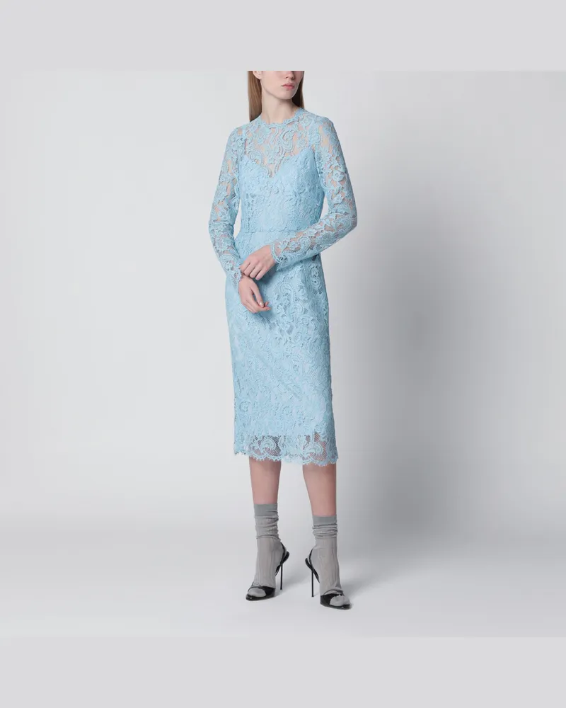 Dolce & Gabbana Hellblaues Etuikleid aus Cordonetto-Spitze Light