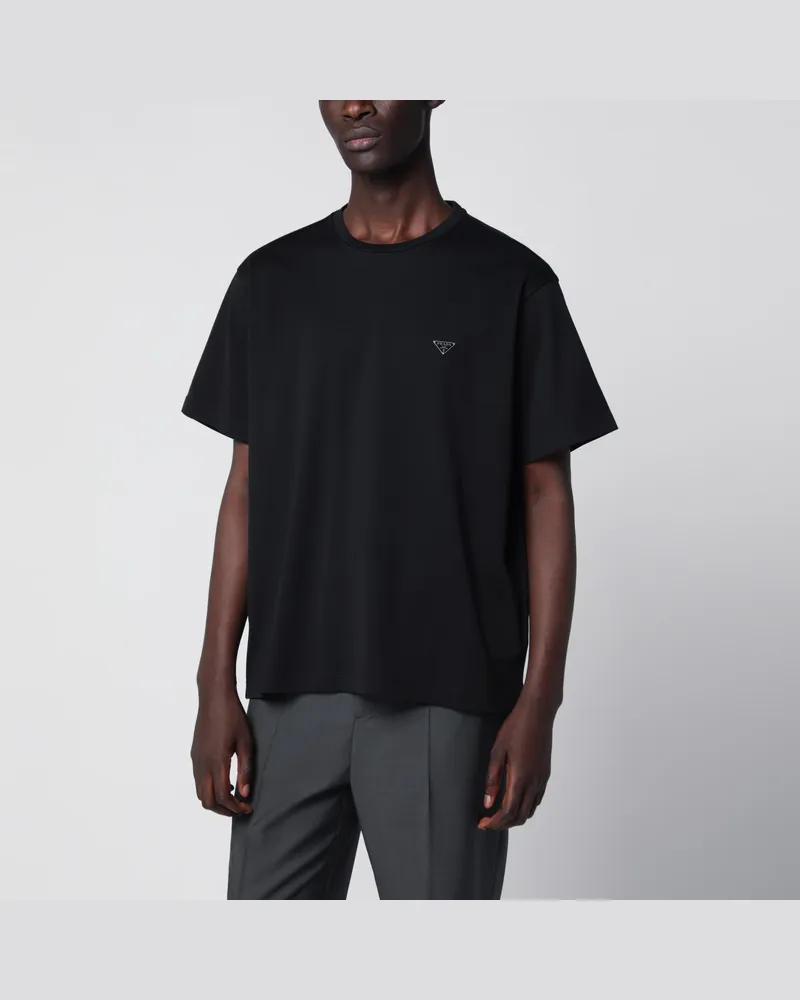 Prada Boxy T-Shirt mit Rundhals aus Baumwolle in Schwarz Black