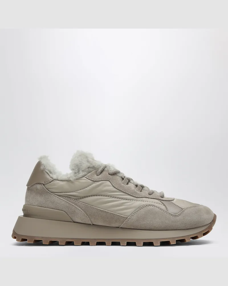 Brunello Cucinelli Runners Ice Sneakers aus Veloursleder und Techno-Baumwolle Grey
