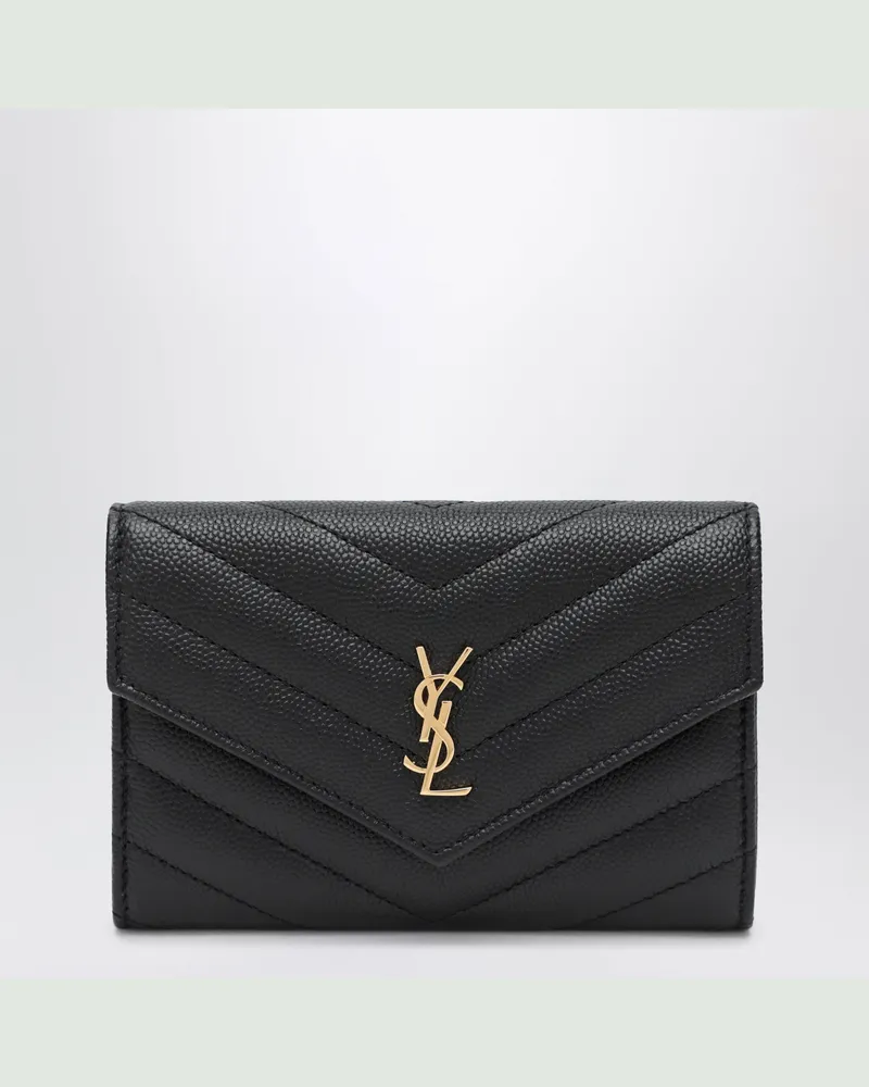 Saint Laurent Kleine schwarze Leder-Geldbörse im Umschlagstil Black