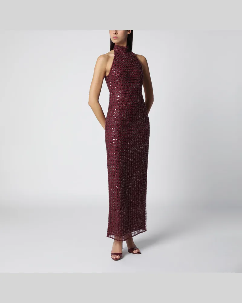 ROTATE Birger Christensen Bordeauxfarbenes Maxikleid mit Perlenbesatz Burgundy