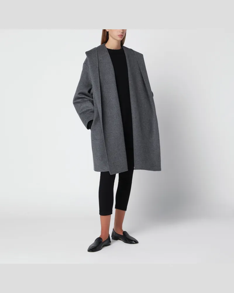 Totême Hellgrauer Wollmantel mit Kapuze Grey