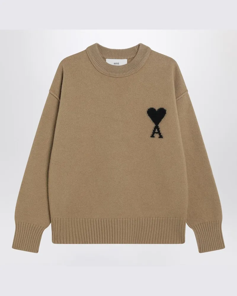 AMI Paris Kamelhaarfarbener Ami De Coeur Pullover aus Wolle Beige
