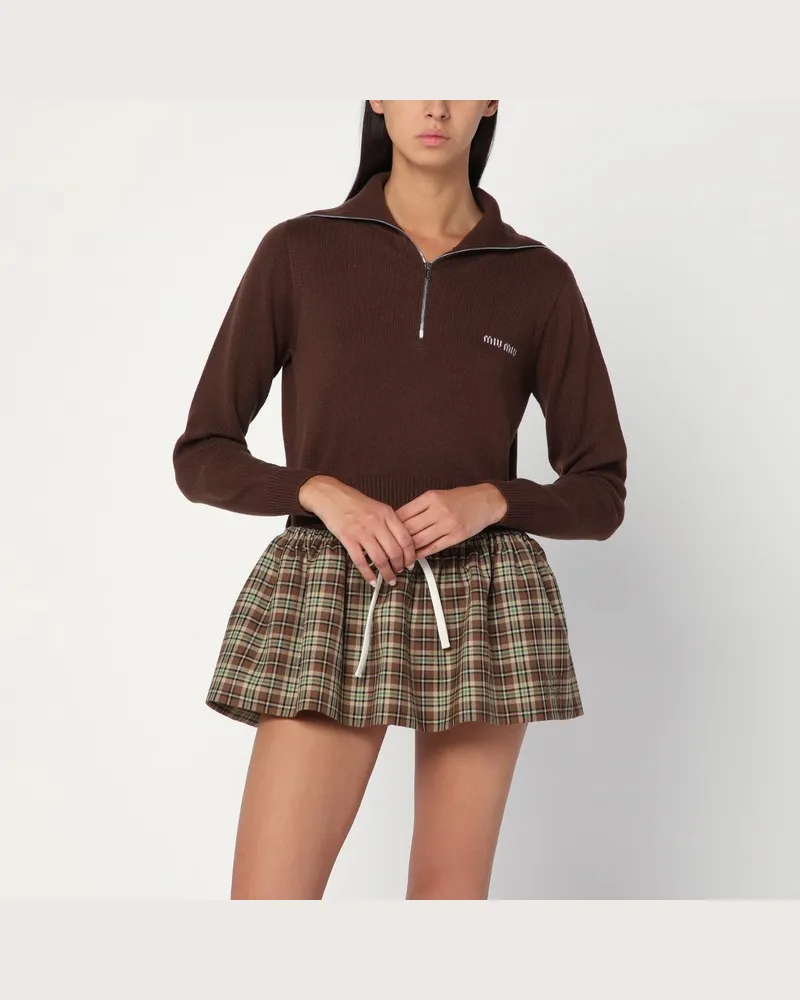Miu Miu Kakaobraun Cashmere-Pullover mit Reißverschluss Braun